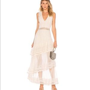 House of Harlow x Revole 1960s Elegant Cream Lace Maxi Dress